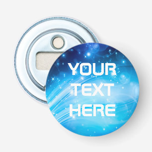 Noordelijke lichtsterren blauw + jouw tekst & idee button flesopener