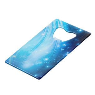 Noordelijke lichtsterren blauw + jouw tekst & idee creditkaart flessenopener