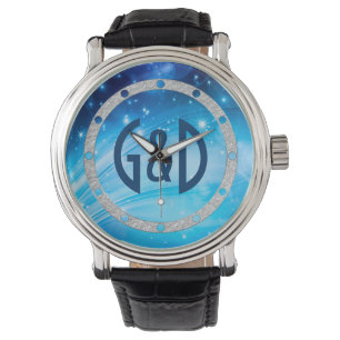 Noordelijke lichtsterren blauw + jouw tekst & idee horloge