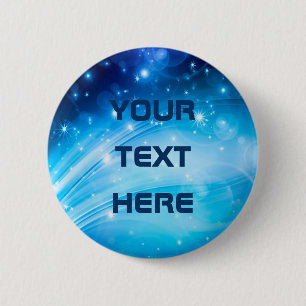 Noordelijke lichtsterren blauw + jouw tekst & idee ronde button 5,7 cm