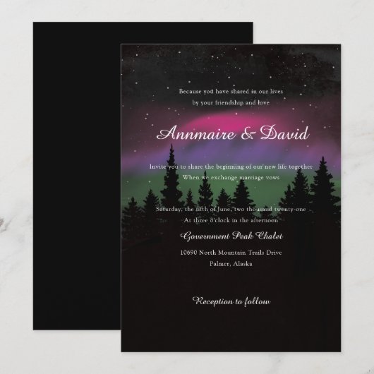 Noordelijke lights Mountaintop Stars Weddenschap Save The Date (Voorkant / Achterkant)