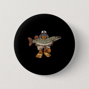 Noordelijke Pike Vist Bigfoot Hungerende vissers Ronde Button 5,7 Cm