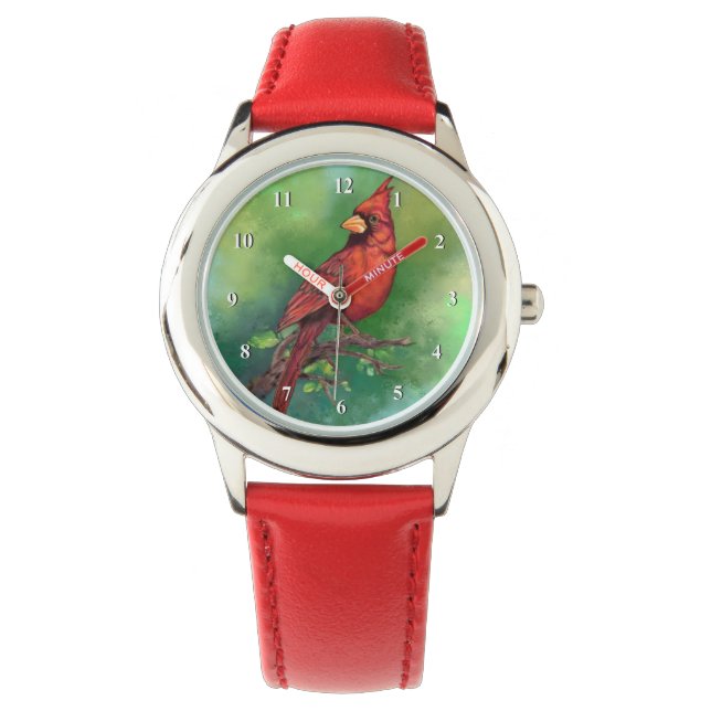 Noordelijke Rode Kardinaal Vogel Horloge Gift (Voorkant)