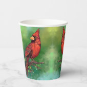 Noordelijke rode kardinale vogelkoppen - schilderw papieren bekers (Voorkant)