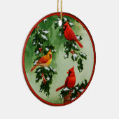 Noordelijke Rode Kardinalen en Holly Keramisch Ornament (Rechts)