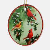 Noordelijke Rode Kardinalen en Holly Keramisch Ornament (Links)