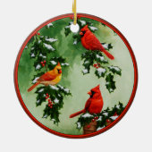 Noordelijke Rode Kardinalen en Holly Keramisch Ornament (Achterkant)
