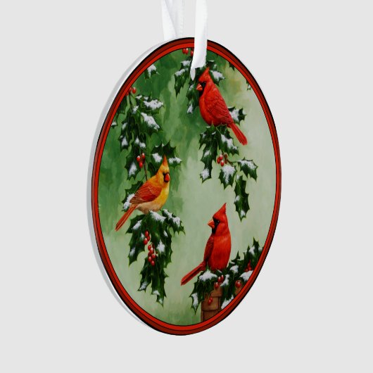 Noordelijke Rode Kardinalen en Holly Ornament (voorkant)