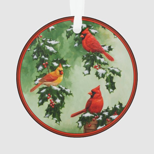 Noordelijke Rode Kardinalen en Holly Ornament (achterkant)