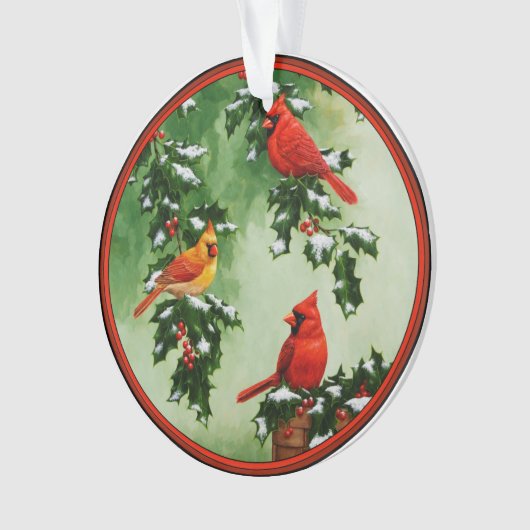 Noordelijke Rode Kardinalen en Holly Ornament (voorkant)