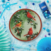 Noordelijke Rode Kardinalen en Holly Papieren Bordje (Feest)