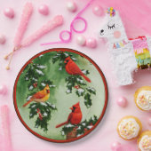 Noordelijke Rode Kardinalen en Holly Papieren Bordje (Feest)