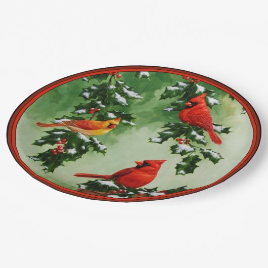 Noordelijke Rode Kardinalen en Holly Papieren Bordje (Gekanteld)