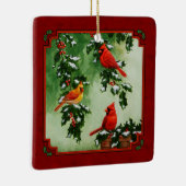 Noordelijke Rode Kardinalen en Holly Red Keramisch Ornament (Rechts)