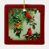 Noordelijke Rode Kardinalen en Holly Red Keramisch Ornament (Achterkant)