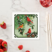 Noordelijke Rode Kardinalen en Holly Servet (Insitu)