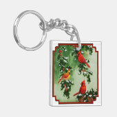 Noordelijke Rode Kardinalen en Holly Sleutelhanger (Voorkant Links)