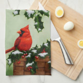 Noordelijke Rode Kardinalen en Holly Theedoek (Quarter Fold)