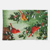 Noordelijke Rode Kardinalen en Holly Theedoek (Horizontaal)
