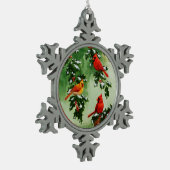 Noordelijke Rode Kardinalen en Holly Tin Sneeuwvlok Ornament (Links)