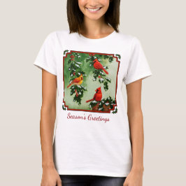 Noordelijke rode kardinalen en hulst t-shirt