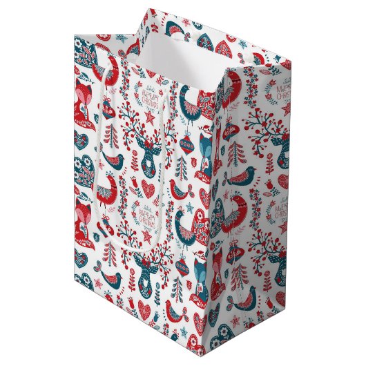 Noordelijke Rode Marine Kerstmis Scandinavische Vo Medium Cadeauzakje (Voorkant Gekanteld)