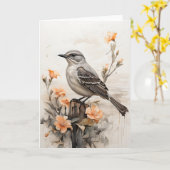 Noordelijke Spotlijster Rustend Tussen Bloemen Wit Kaart (Gele Bloem)