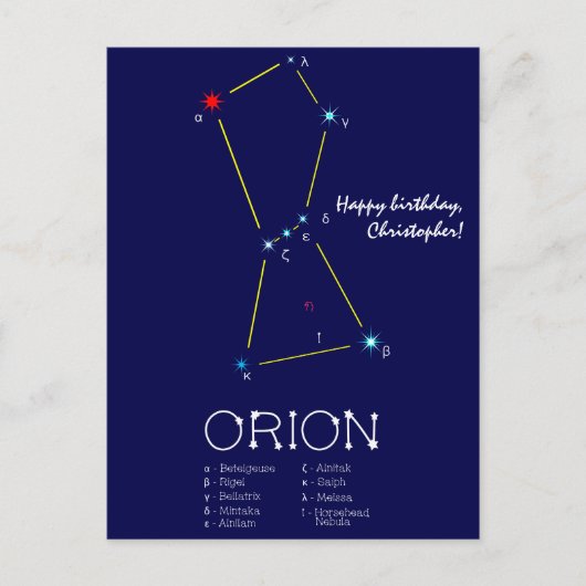 Noordelijke sterrenhemel sterrenbeeld Orion Briefkaart (Voorkant)