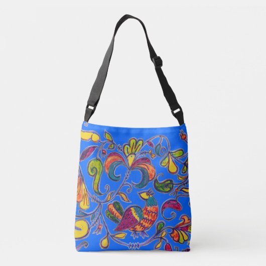 Noordelijke vogel in blauw crossbody tas (Achterkant)