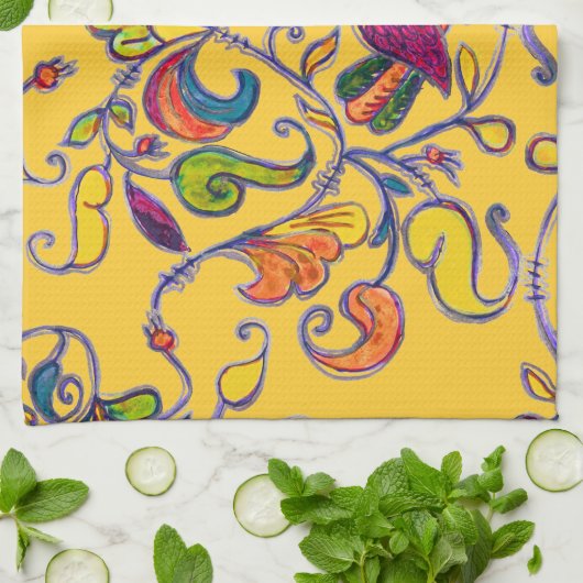 Noordelijke vogel op geel theedoek (Gevouwen)