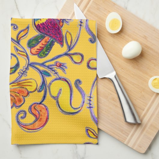 Noordelijke vogel op geel theedoek (Quarter Fold)