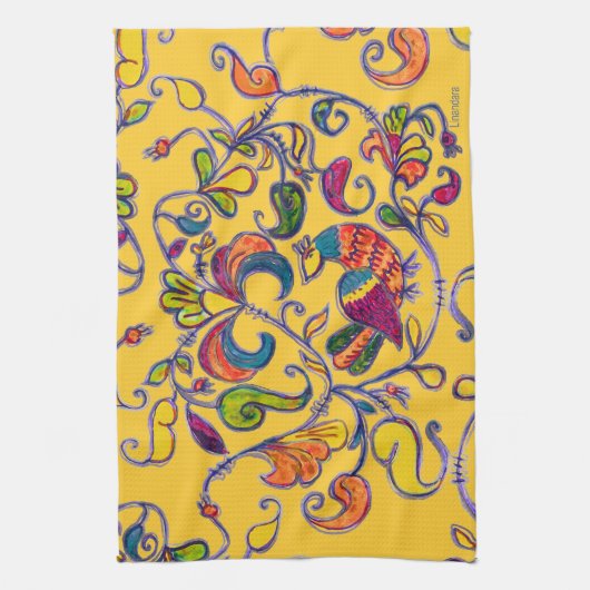 Noordelijke vogel op geel theedoek (Verticaal)