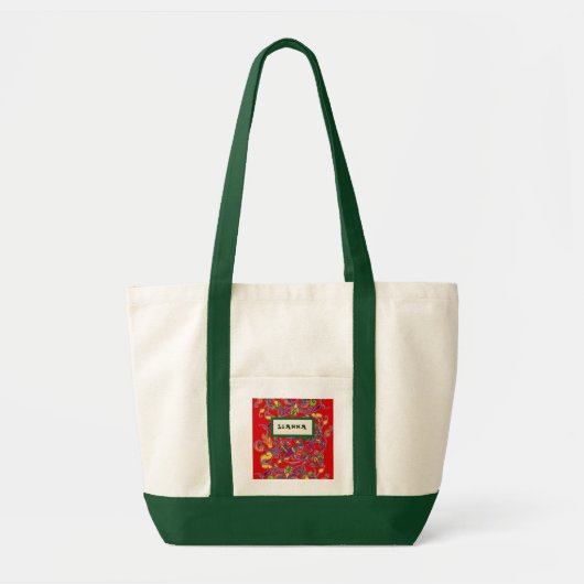 Noordelijke vogel op rood met jouw naam tote bag (Voorkant)