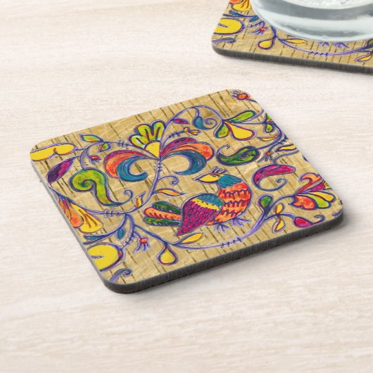 Noordelijke vogels op houten achtergrond drankjes onderzetter (Linkerzijde)