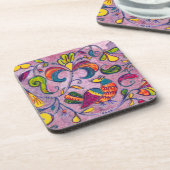 Noordelijke vogels op roze achtergrond bier onderzetter (Linkerzijde)