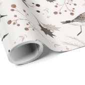 Noordelijke vogelsoorten met tweelingbessen laten  cadeaupapier (Rol Hoek)