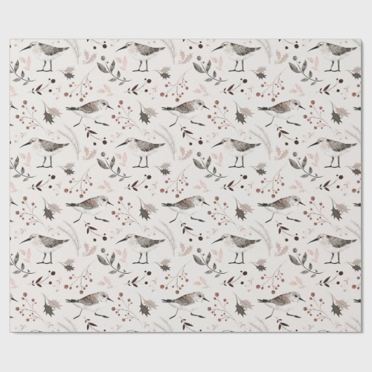 Noordelijke vogelsoorten met tweelingbessen laten  cadeaupapier (Vlak)