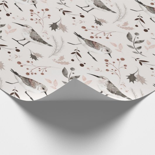 Noordelijke vogelsoorten met tweelingbessen laten  cadeaupapier (Hoek)