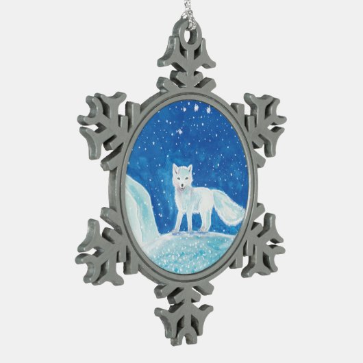 Noordelijke vos (Vulpes lagopus) Tin Sneeuwvlok Ornament (Links)