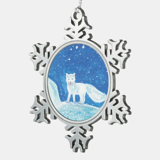 Noordelijke vos (Vulpes lagopus) Tin Sneeuwvlok Ornament (Rechts)