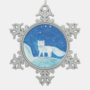 Noordelijke vos (Vulpes lagopus) Tin Sneeuwvlok Ornament