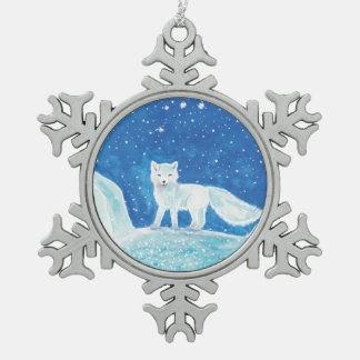 Noordelijke vos (Vulpes lagopus) Tin Sneeuwvlok Ornament