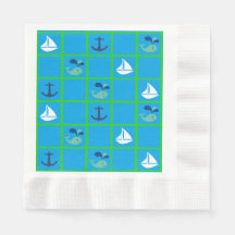 Noordelijke walvis, zeilboot, Anchor Blue Napkin