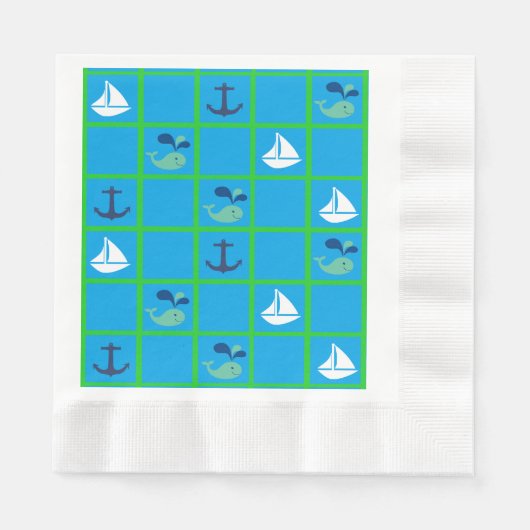 Noordelijke walvis, zeilboot, Anchor Blue Napkin Servet (Voorkant)