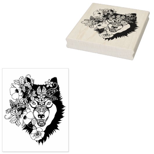 Noordelijke Wolf Dierenkunst Kleurplaat Rubberstempel (Gestempeld)