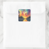 Noorderlicht aan het meer met sterren vierkante sticker (Tas)