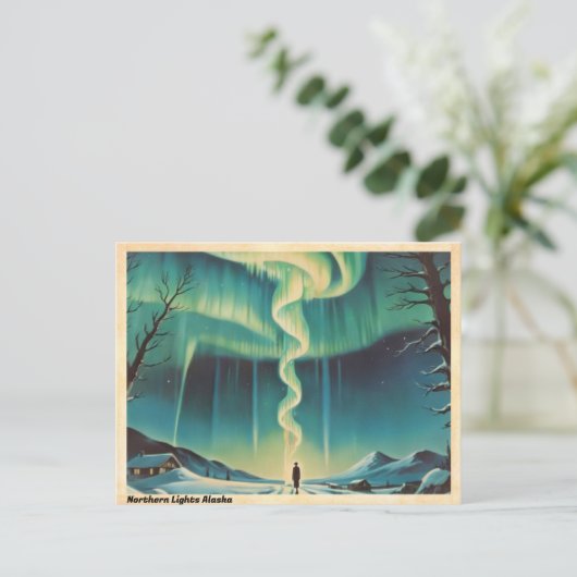 Noorderlicht Alaska Vintage Reizen Briefkaart (Staand voorkant)