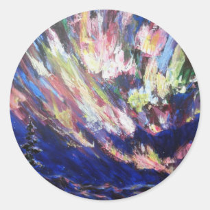 Noorderlicht Aurora Abstract kunstschilderij Ronde Sticker