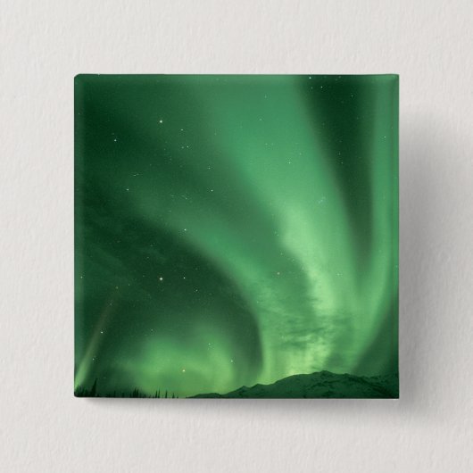 Noorderlicht, Aurora borealis, boven heuvels Vierkante Button 5,1 Cm (Voorkant)