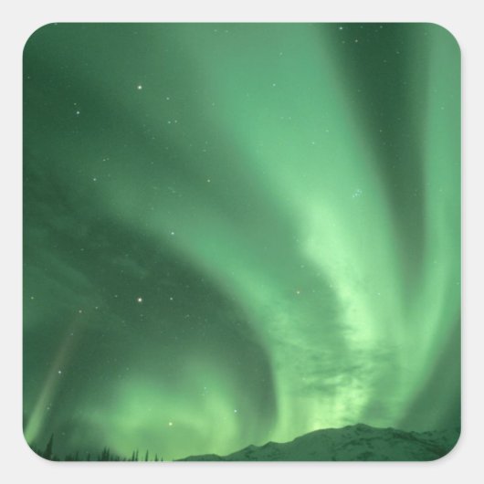 Noorderlicht, Aurora borealis, boven heuvels Vierkante Sticker (Voorkant)